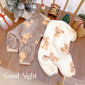 Pet Pajamas Flannel Warm Winter Jumpsuit Bear Print Soft Sleepwear For Small Dogs Cats Four Legged