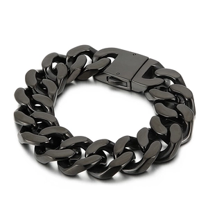 Men's 20mm matte black stainless steel curb chain bracelet with solid box clasp closure