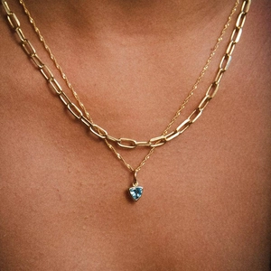 18K gold plated stainless steel layered chains with triangle blue birthstone pendant