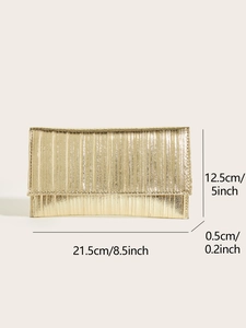 Detailed size parameters of the gold metallic evening clutch bag with pleated texture