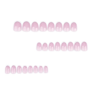 Classic French tip press on nails in short round shape with light pink base and white tips