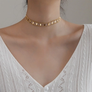Double Layer Necklace Titanium Steel 18K Gold Plated Irregular Rhombus Sequin Geometric Choker Elegant Jewelry Women