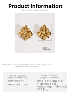 Size specifications for irregular gold wrinkled earrings in 304 stainless steel
