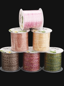 Set of 6 colorful braided jewelry cords for bracelets with silk texture and metallic sheen