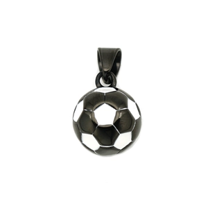 3D soccer ball pendant necklace in 316 stainless steel with black and white drip oil finish