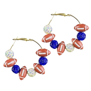 Boucles d'oreilles créoles dorées avec perles de rugby et breloques en strass brillants