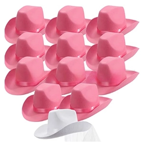 Bulk set of pink cowboy hats with one bridal veil white hat for bachelorette parties