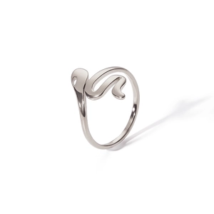 Vista dettagliata di un anello a serpente minimalista argento con finitura in acciaio lucido