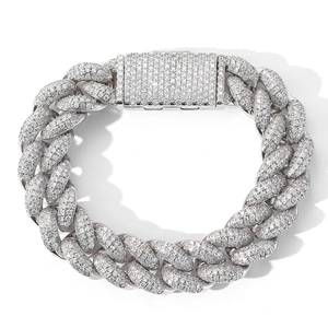 Mens 20mm Miami Cuban link bracelet in silver finish with micro-paved cubic zirconia stones