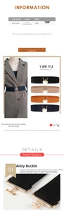 Detail view of 6cm wide elastic belt with alloy hook buckle in four classic colors