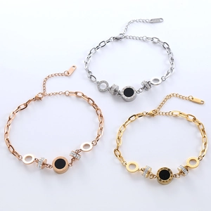 Elegant stainless steel bracelets with Roman numerals and black enamel in three colors