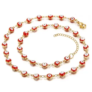 Evil Eye Colorful Enamel Beads Necklace 18K Gold Plated Stainless Steel Fashion Jewelry For Women