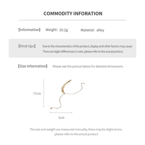 Size information diagram for alloy tassel necklace showing 77cm length and 10.2g weight