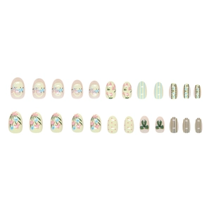 Floral and bow-knot press-on nails set with pastel colors and hand-painted patterns