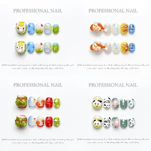 Handmade 3D Chinese Zodiac Press On Nails Cute Cartoon Animal Resin False Nails For Professional Manicure Art Decoration Women