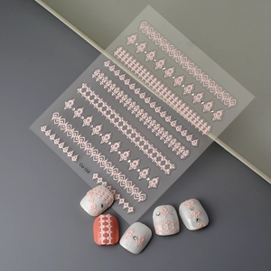 5D embossed nail stickers Co-153 with pink lace and floral patterns for manicure art