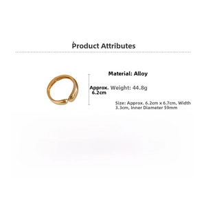 Technical detail of gold teardrop cuff bracelet showing 44.8g weight and 59mm inner diameter