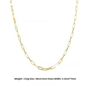 Detailed specs of gold paperclip chain necklace showing 7.32g weight and 50cm length