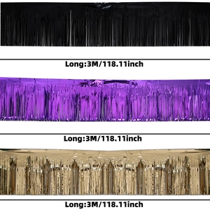 Black, purple, and gold tinsel foil fringe curtains in 3M length for party decoration