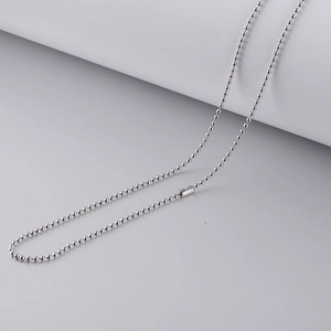 Close-up of 1.5mm silver stainless steel ball chain necklace with lobster clasp detail