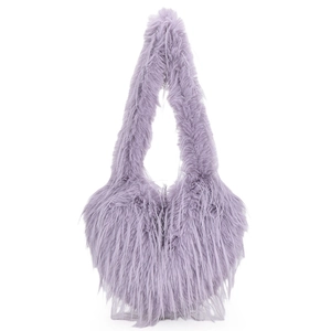 Chic purple faux fur heart-shaped shoulder bag with long plush tassel texture