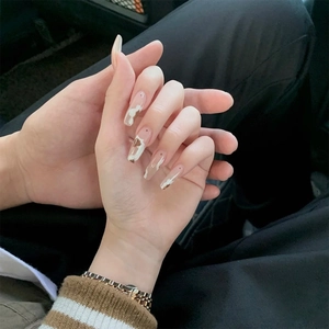 Press On Nails Coffin Shape Cow Print Marble Cappuccino Brown Artificial Fake Nail Tips For Women Fashion Daily Wear