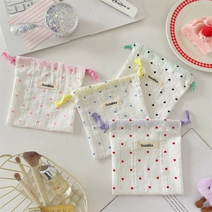 Ins style cute heart print drawstring storage bags for students and daily essentials