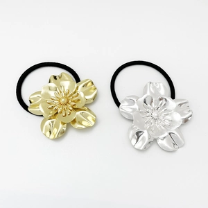 Flower Hair Tie Alloy Metal Floral Ponytail Holder High Elastic Hair Rope Minimalist Headwear Accessory For Women