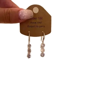 Minimalist silver geometric tassel earrings with sparkling round zircon stones for women