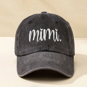 Vintage washed dark grey cotton baseball cap with white mimi heart embroidery