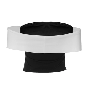 Detail of contrast black and white off-shoulder cropped top with fold-over neckline