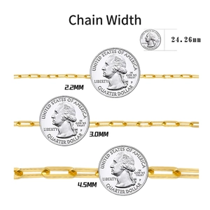 14K gold S925 sterling silver paperclip chains in 2.2mm, 3.0mm, and 4.5mm widths