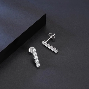 Minimalist sterling silver chain earrings with five vertically set clear zircons