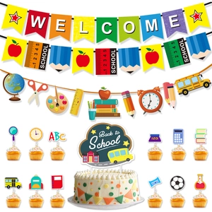 Welcome Back To School Party Decoration Paper Banners And Cupcake Toppers Classroom Home Party Decor Students Teachers