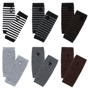 Set of 6 striped and solid knit fingerless gloves with thumb hole for kids