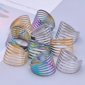 Adjustable multilayer hollow line stainless steel rings in gold, silver and rainbow colors