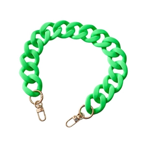 Matte green acrylic chain strap for handbags with gold metal lobster clasps and rings