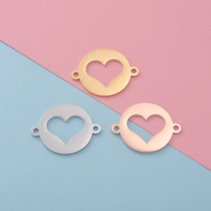 304 Stainless Steel Hollow Heart Round Charm Connector DIY Jewelry Making Mirror Polished Bracelet Necklace Findings