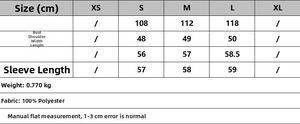 Size chart detail for women's coated biker jacket with measurements in centimeters