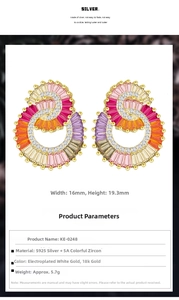 Macro shot of 925 silver stud earrings featuring colorful AAA zircon micro-pave details