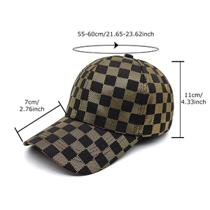 Classic black and gold checkered baseball cap with adjustable size 55-60cm measurements
