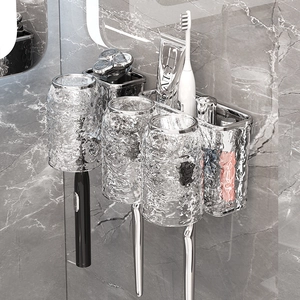 Toothbrush Holder Wall Mounted Plastic Water Ripple Transparent Cups Bathroom Storage Rack No Drill Dustproof Luxury