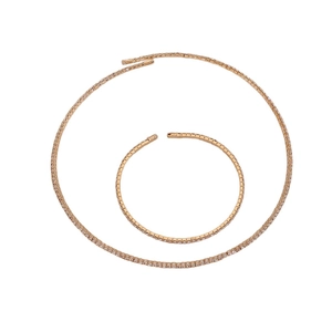 Minimalist rose gold tennis necklace and bracelet set with sparkling clear rhinestones