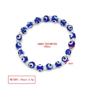 Detail view of Evil Eye beaded bracelet showing 180mm length and 6mm bead size specs
