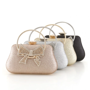 Bow knot rhinestone evening clutch bags in rose gold, silver, gold and black colors