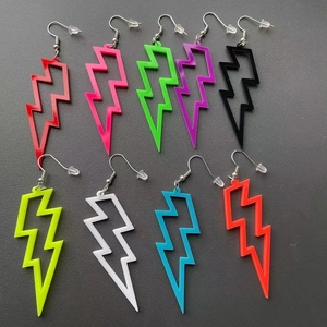 Set of nine colorful geometric acrylic lightning bolt earrings in assorted neon colors