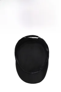 Detail view of the flat top cap with breathable mesh lining and curved brim