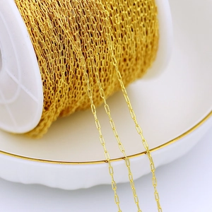 Detailed macro view of 18K gold plated copper O-chain strands with glossy finish