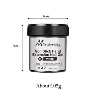 100g non-stick white extension nail gel for UV LED curing in a compact jar with dimensions