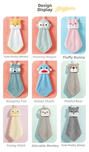 Nine adorable cartoon animal hanging hand towels made of thick soft coral fleece fabric